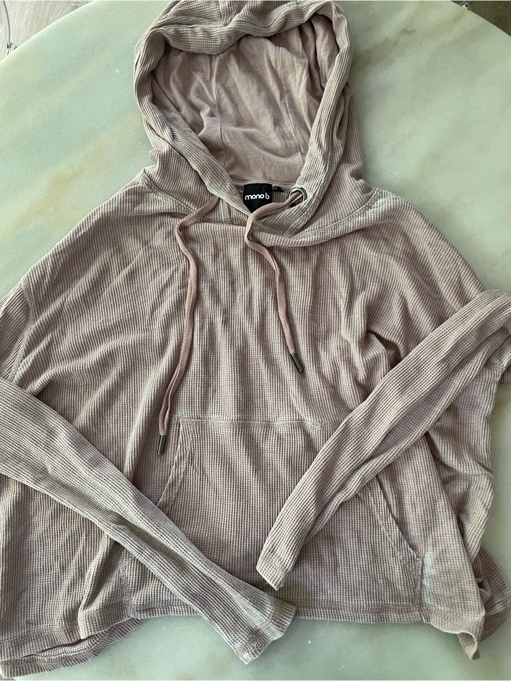 mono b Mauve Waffle-Knit Hooded Sweater size S
